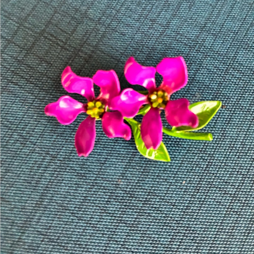 Pink Enamel Flower Brooch and Earring Set - Picture 3 of 5